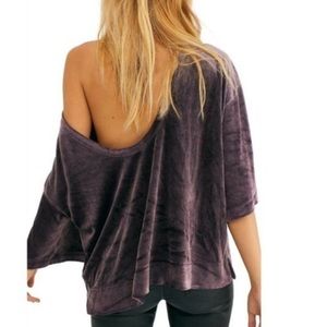 Free People Women’s Valerie Velvet Tee Scoop Neck Off the Shoulder Med